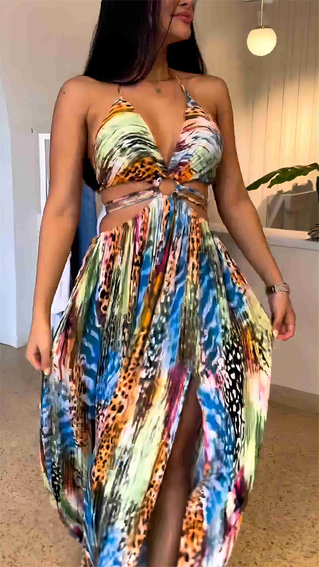 Animal Print Tie Back Maxi Dress