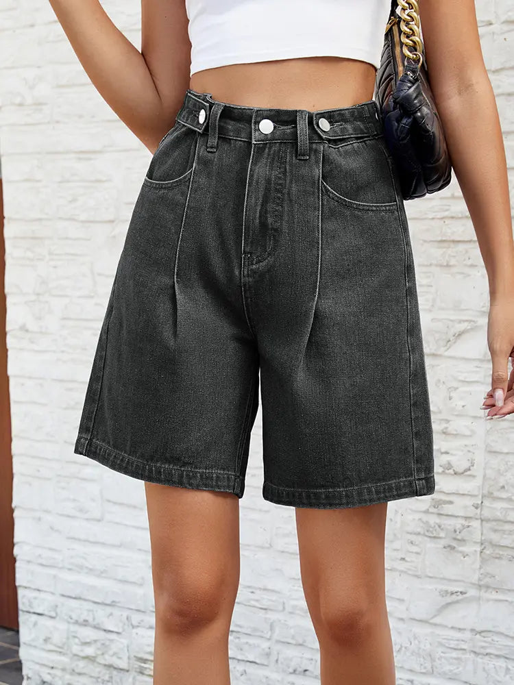 Justerbare denim bermudashorts med midje