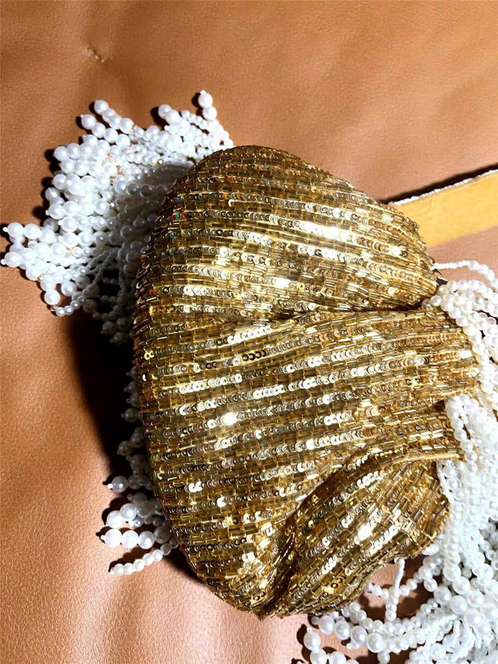 Gouden kristal geborduurd etui met handvat