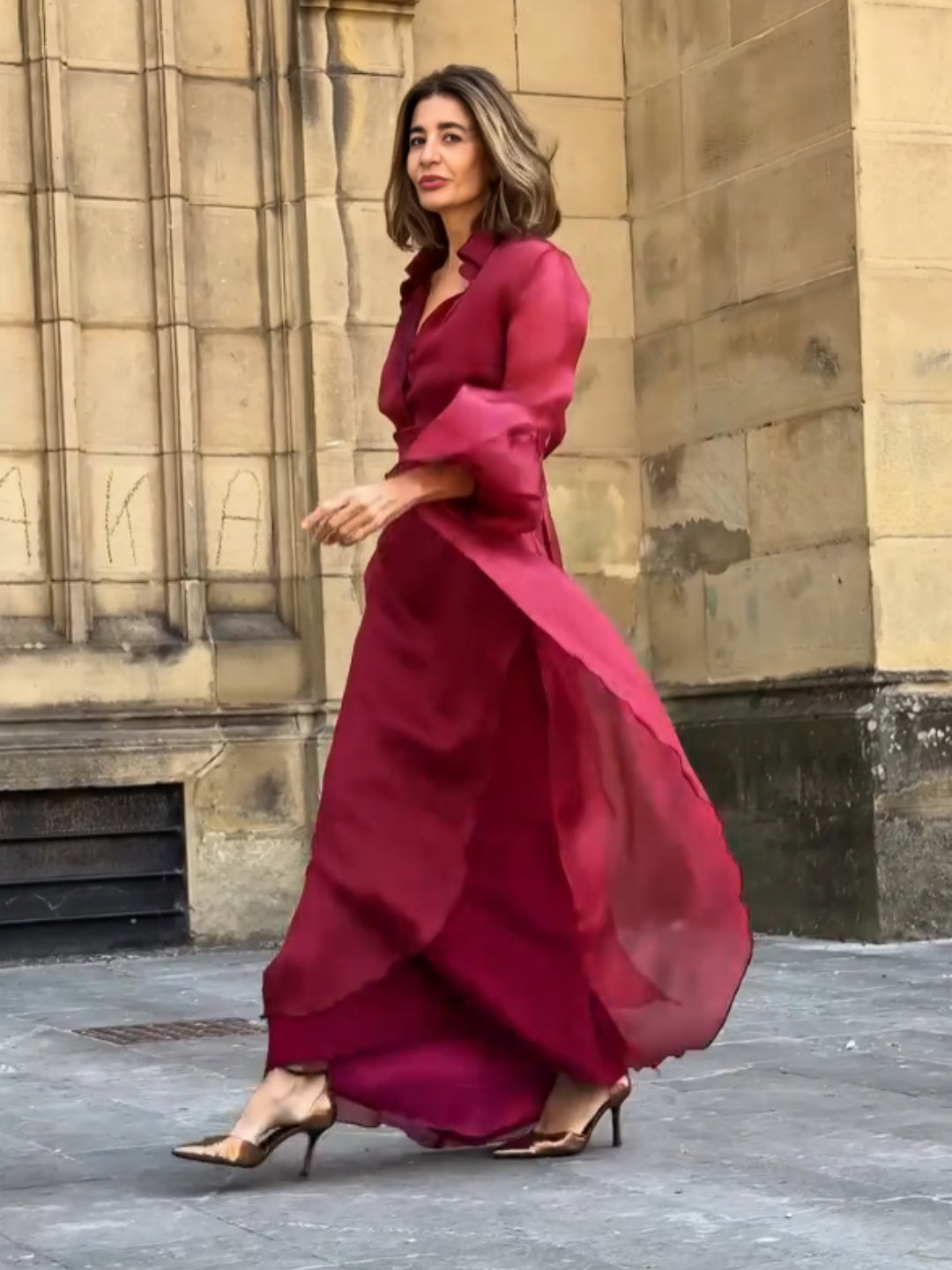 Red Satin Flowing Skirt Set