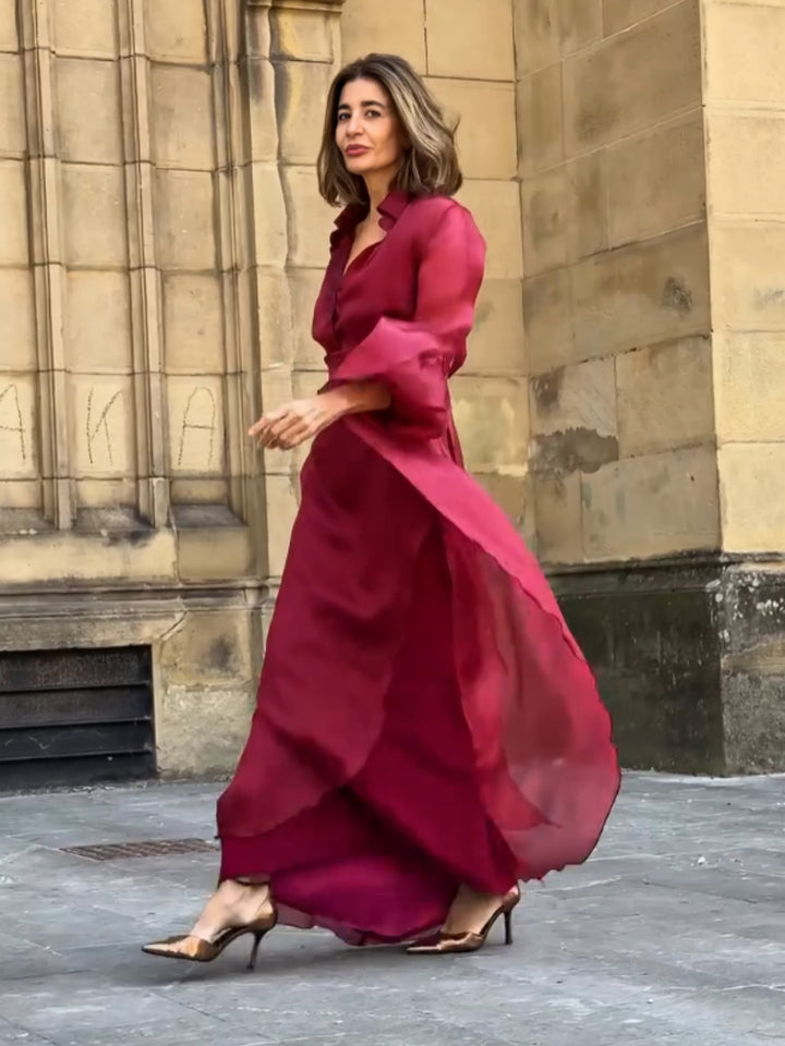 Red Satin Flowing Skirt Set