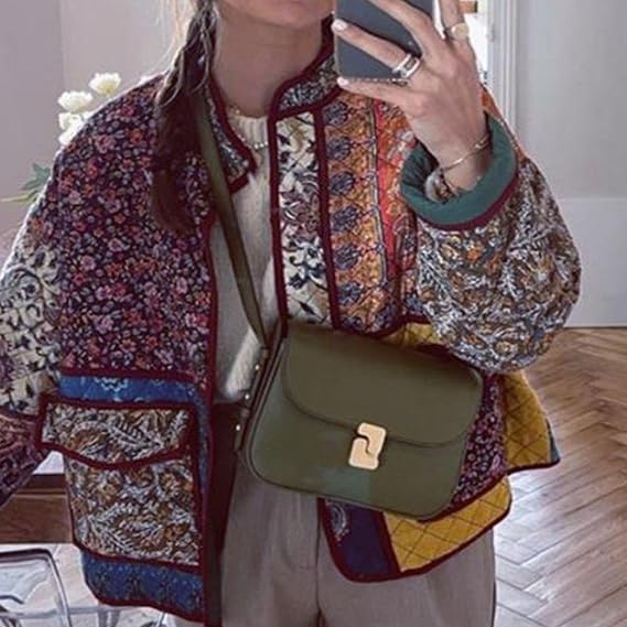 Veste matelassée multicolore à motif de style ethnique imprimé