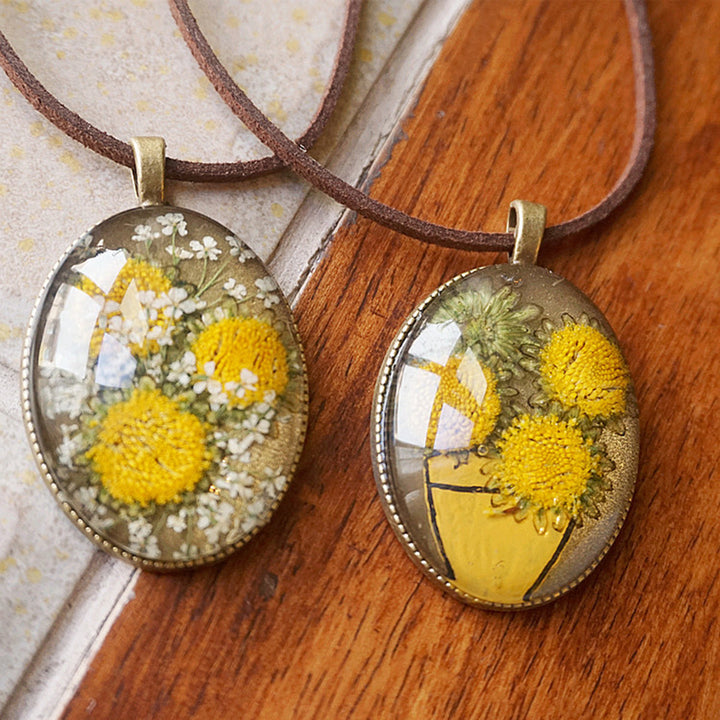 Pryskyřičné lisované květinové náhrdelníky - Van Gogh Sunflower