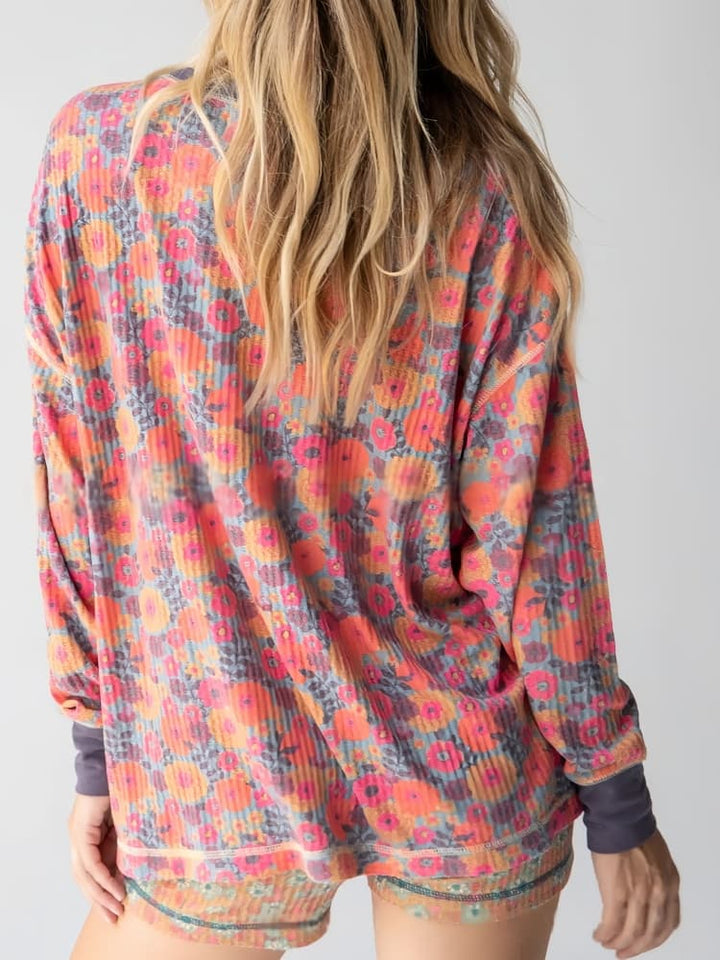 Waffle Print Long Sleeve Sweatshirt