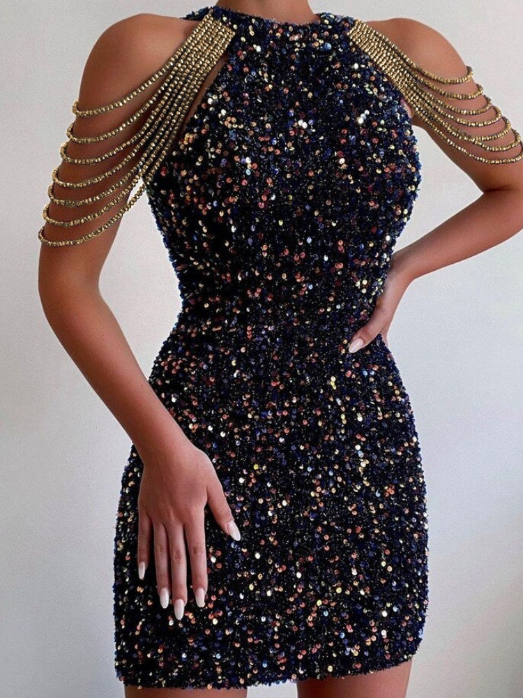 Kristallkettchen Neckholder Paillettenkleid