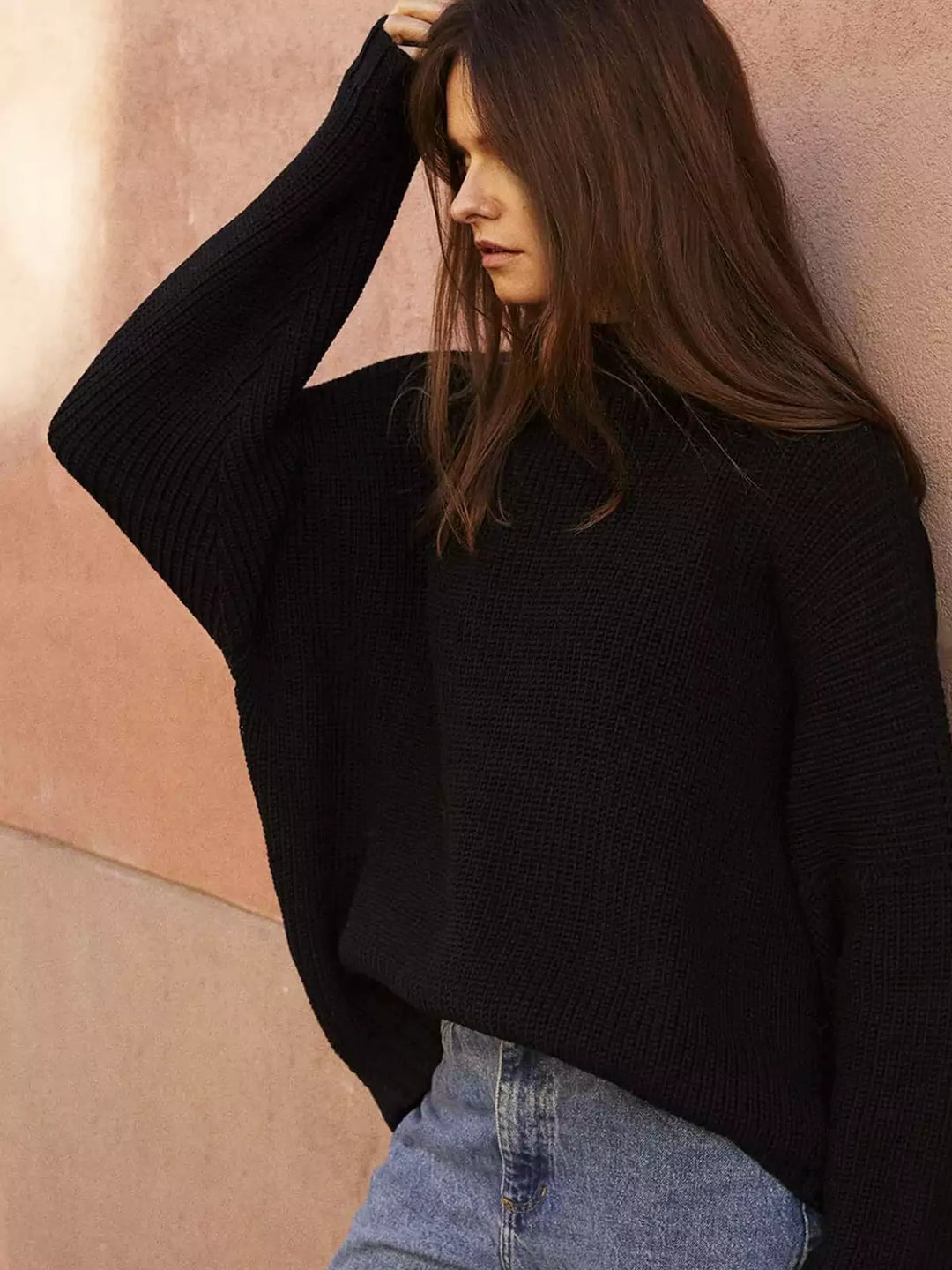 Oversized pletený svetr Batwing a nařasená minisukně