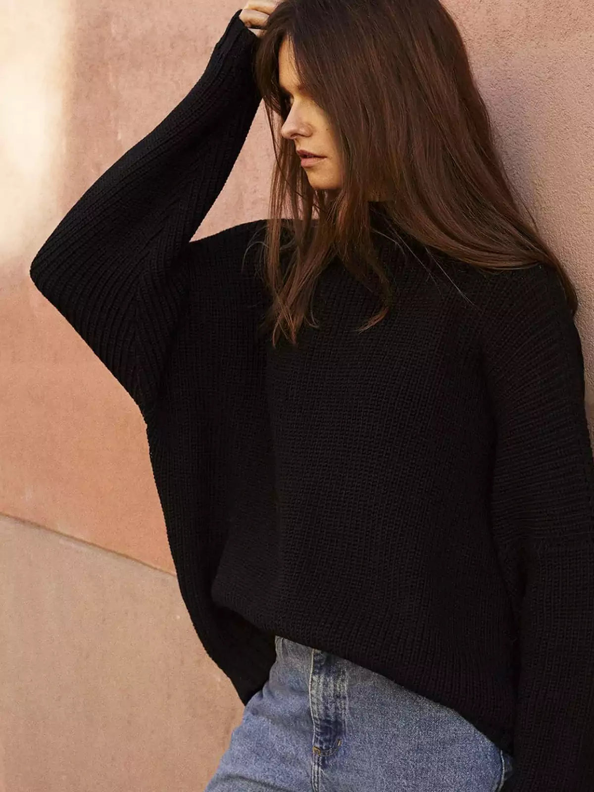 Oversized pletený svetr Batwing a nařasená minisukně