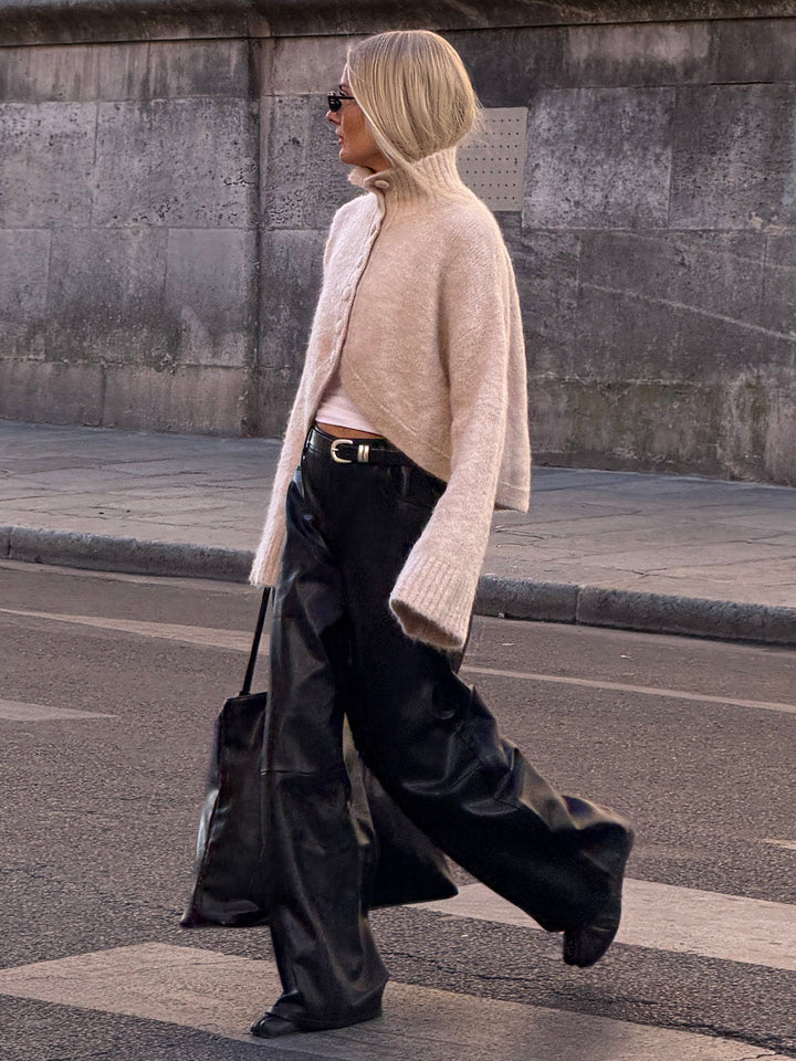 Asymmetric Hem Button Front Cropped Sweater