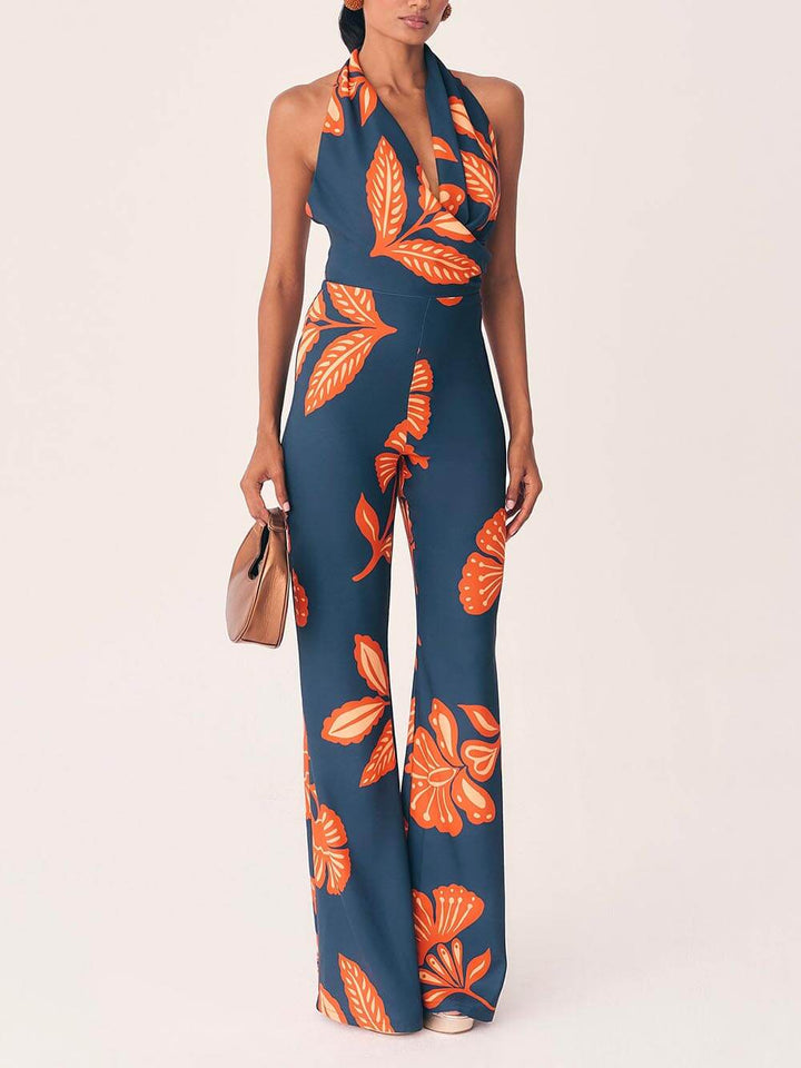 Natatanging Floral Print Backless Jumpsuit