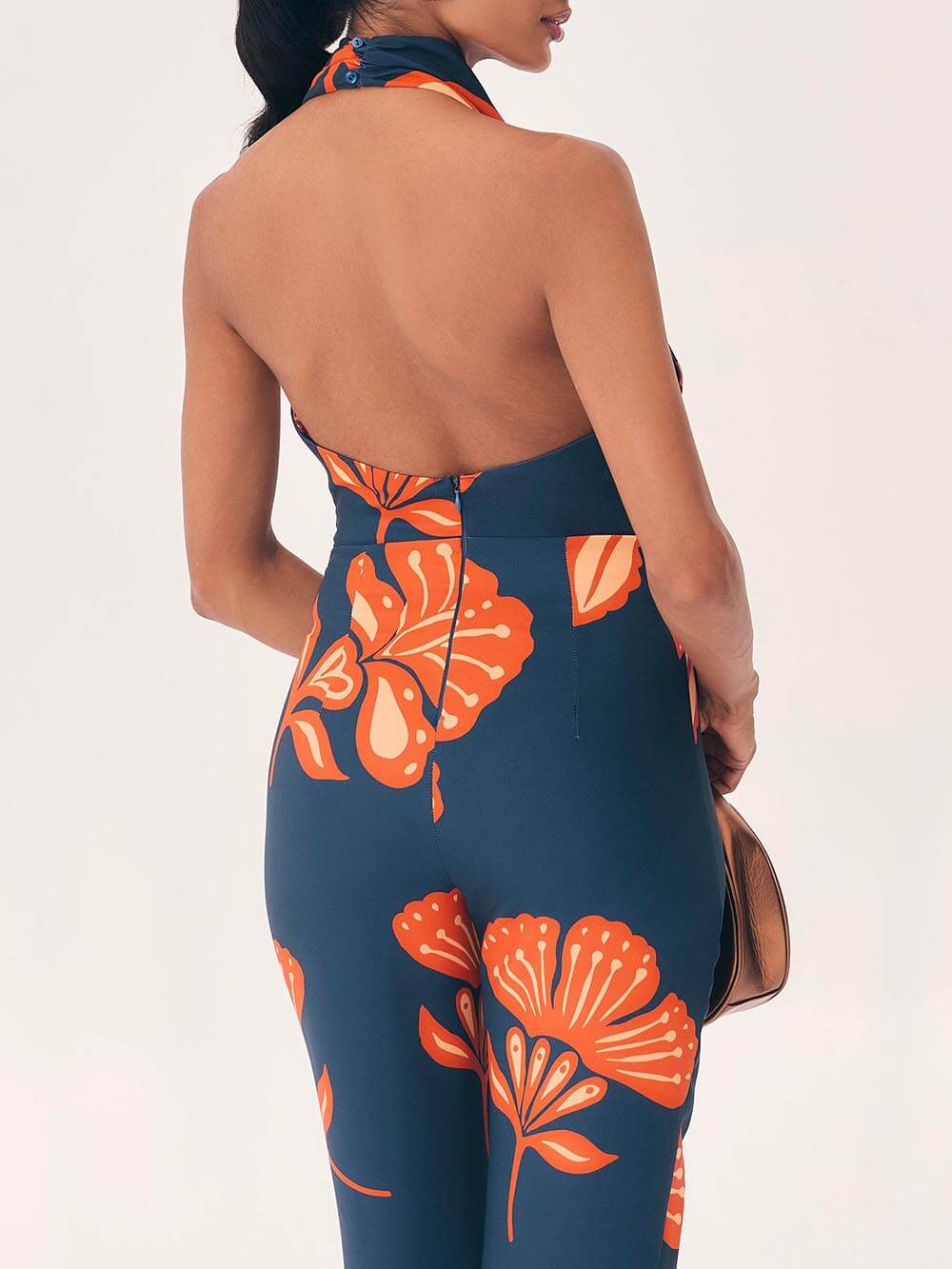 Natatanging Floral Print Backless Jumpsuit