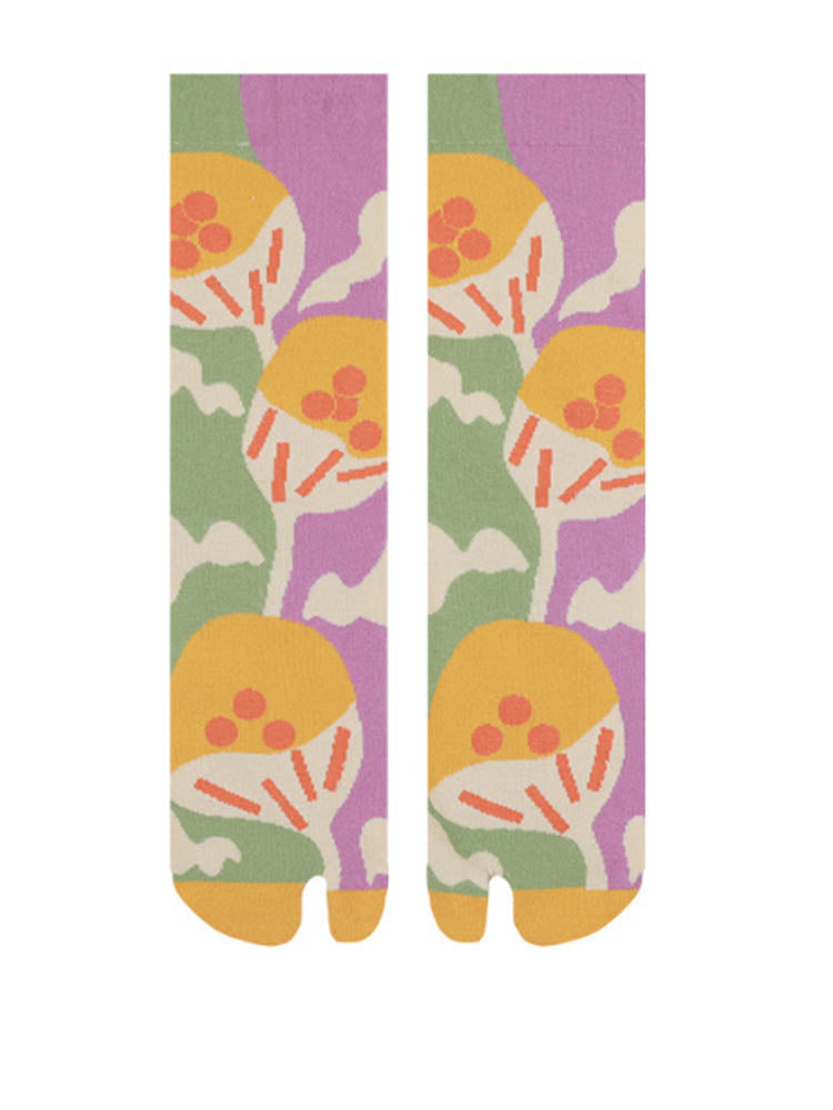 Floral Pattern Split Toe Socks