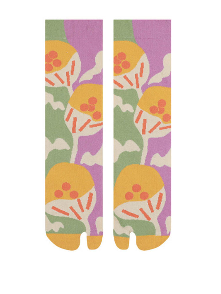 Floral Pattern Split Toe Socks
