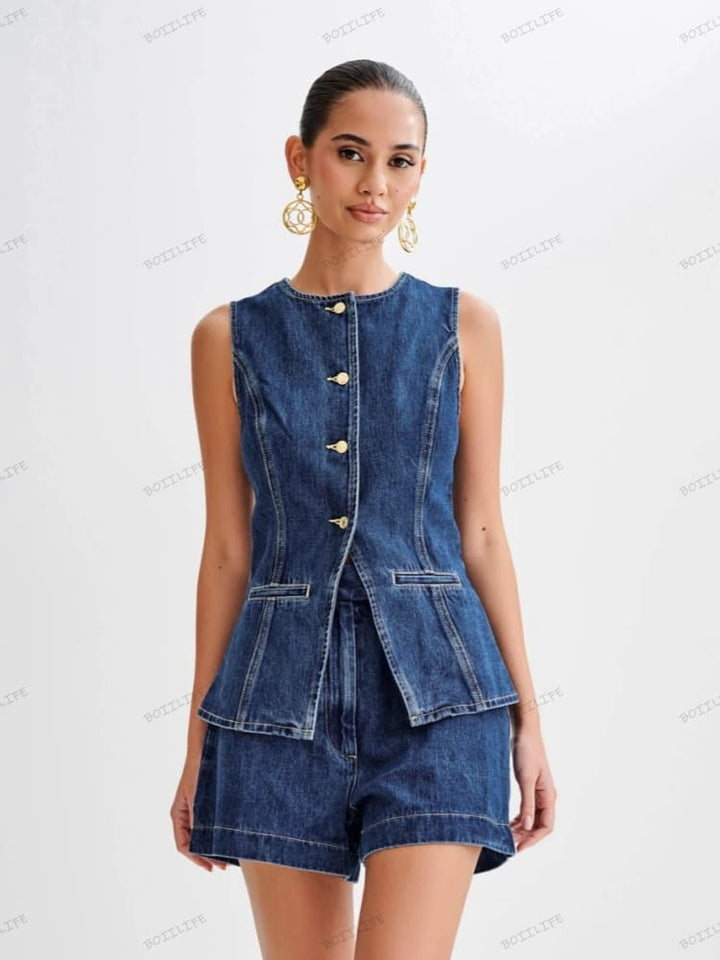 Button-Up na Denim na Short