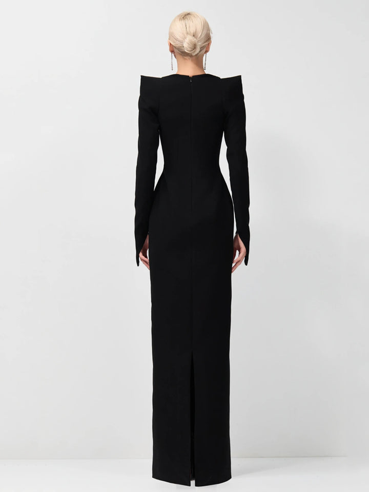 Black Deep V Bow Formal Gown