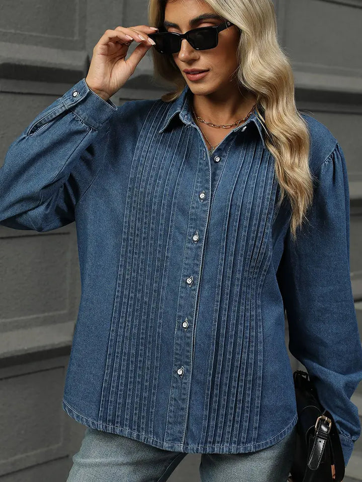 Loose-Fit Washed Denim Long Sleeve Shirt