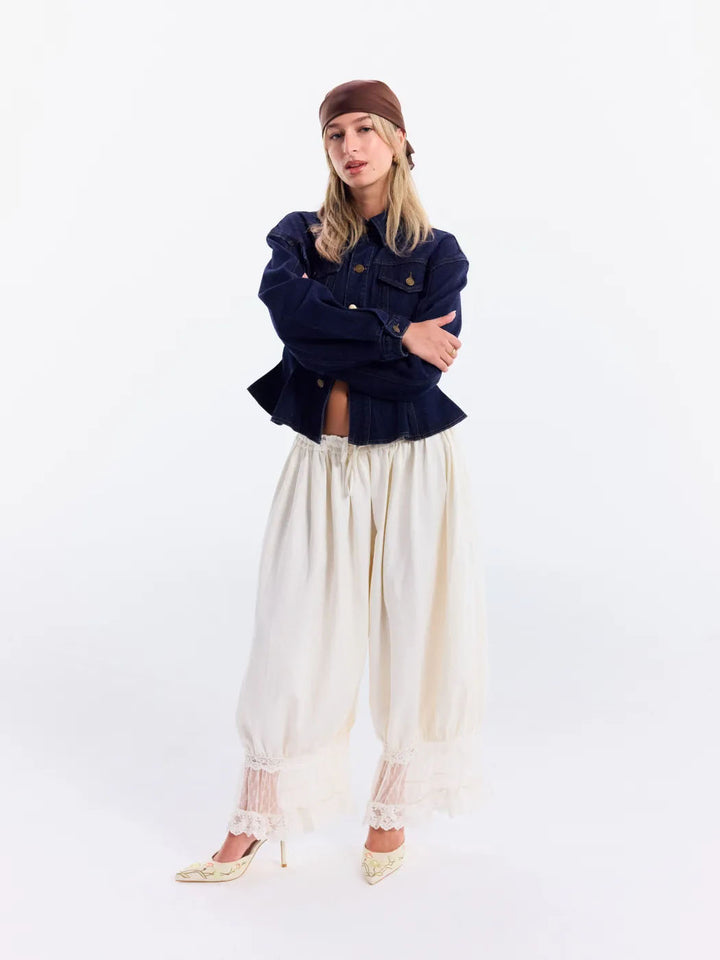 Lace Puff Sleeve Blouse & Cropped Bloomer Pants