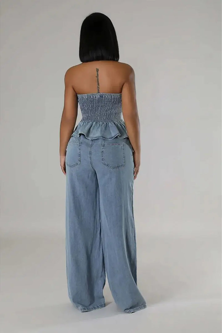 Naka-istilong Denim na Two-Piece Set