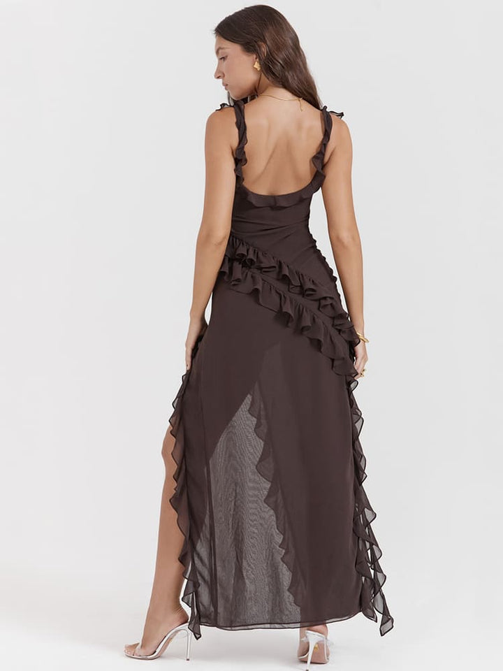 Ruffled Long Maxi Slip Dress - Kape