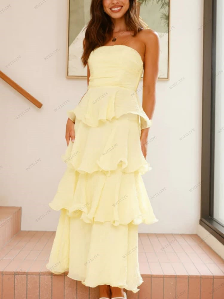 Sexy Chic Trägerloses Rückenausgeschnittenes Stufen-Midi-Kleid