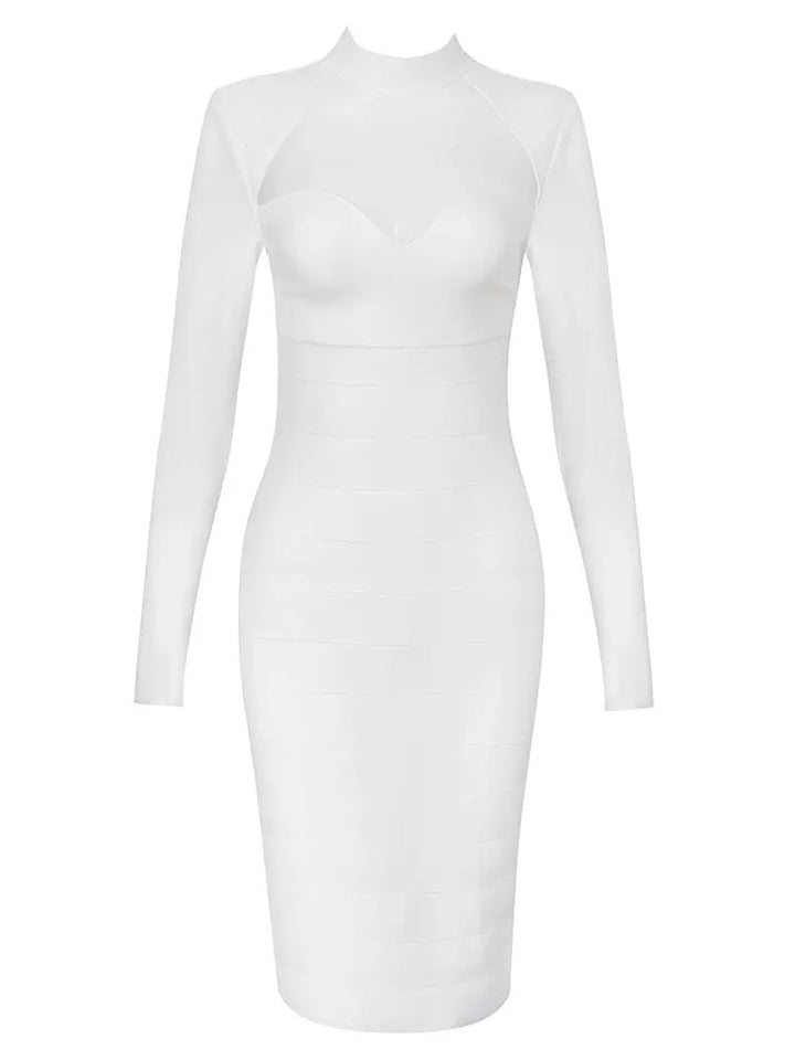 Mesh Panel Long-Sleeve Bandage Dress