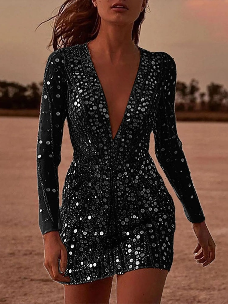 Maselang Mini Dress na may Cutout at Kumikinang