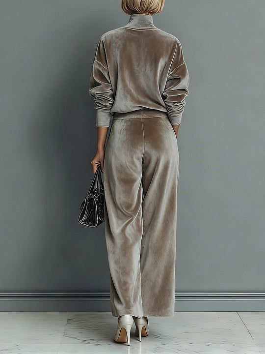 Turtleneck Casual Warm Velvet Pants Set