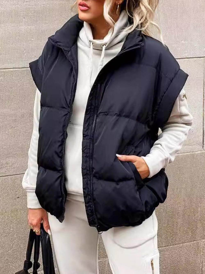 Fashionable Stand-up Collar Commuter Zipper Pocket Cotton Vest Jacket