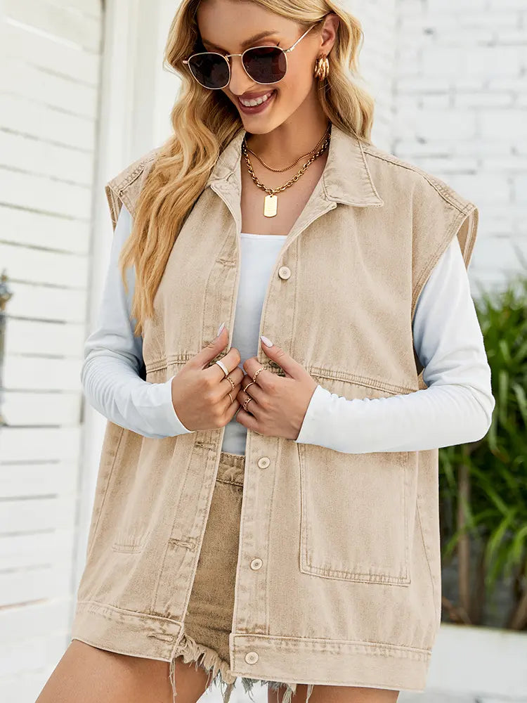 Trendy ærmeløs denimvest