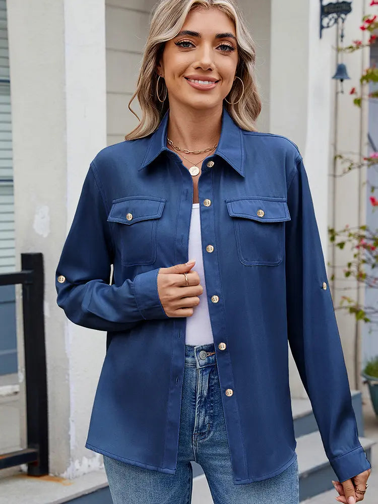 Chemise décontractée à manches longues à manches ajustables