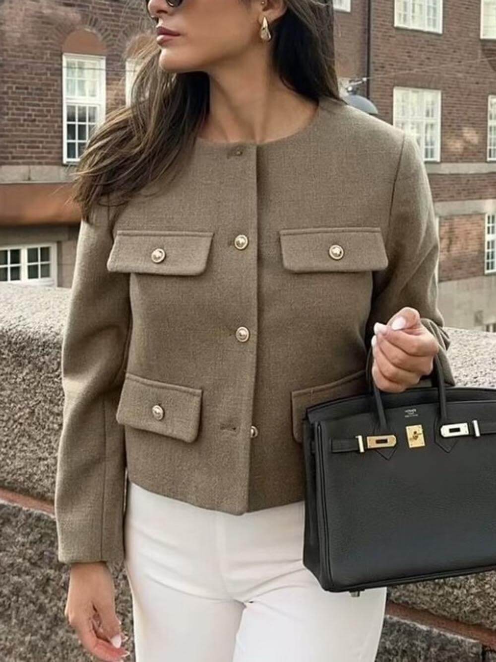 Chanel Stijl Mode Knoop Kort Pak Jasje