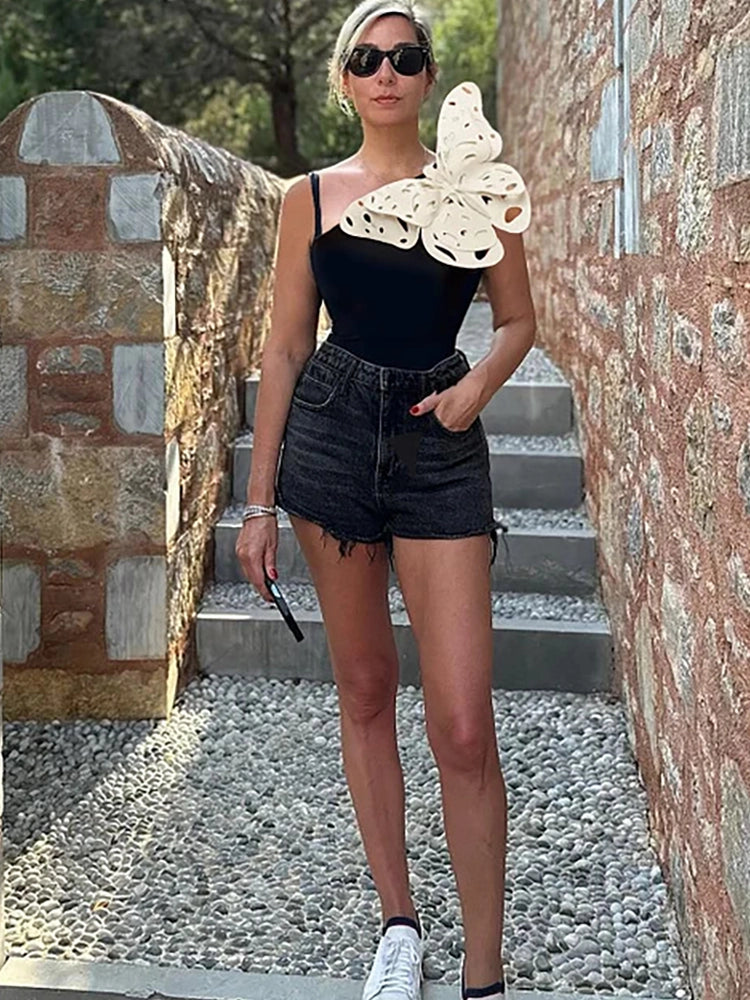 3D sommerfugleudskæring badedragt med én skulder