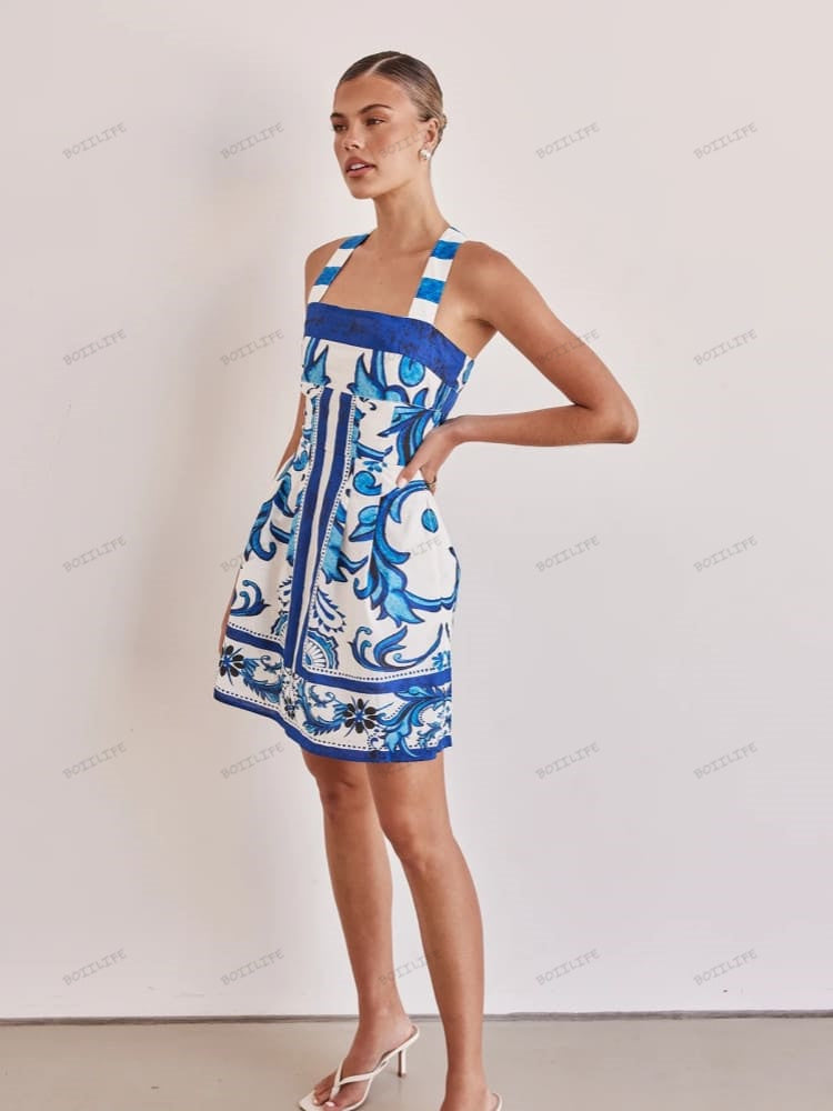 Trendy Casual Printed Spaghetti Strap Mini Dress