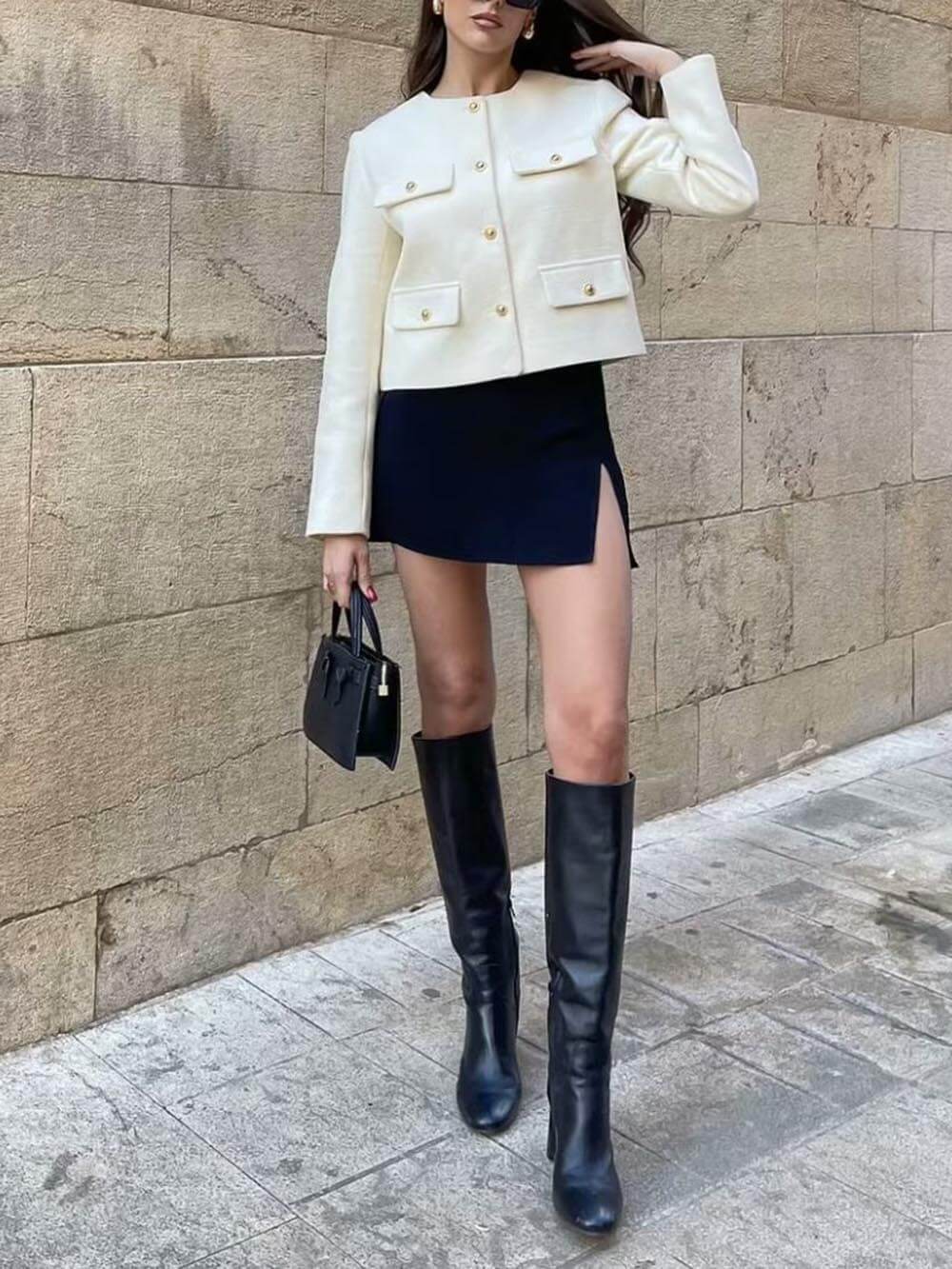 Chanel Stil Moda Düğme Kısa Takım Ceket