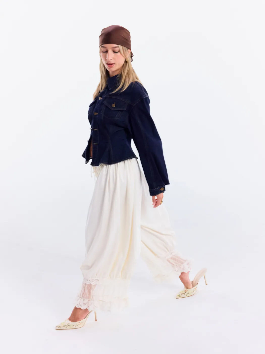 Lace Puff Sleeve Blouse & Cropped Bloomer Pants