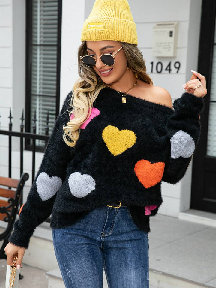 Furry Love Sweater na may Puso