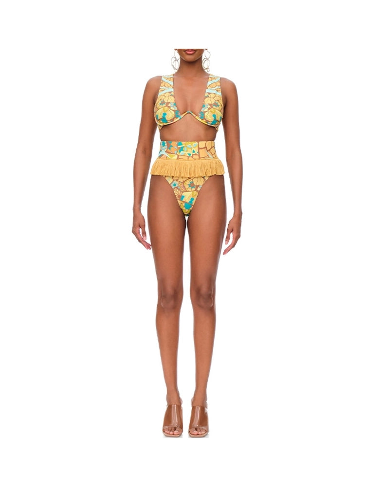 Set ng Bikini na may Boho Tassel at Tribal na Disenyo