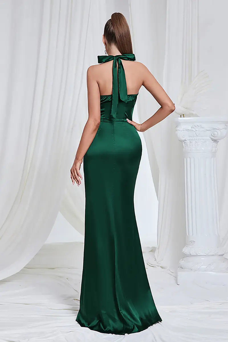 Halter Backless Slit Long Dress