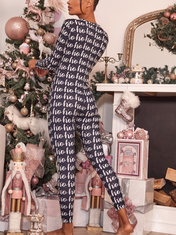 Juleprint langærmet jumpsuit