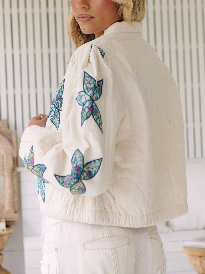 Long Sleeve Button Embroidered Cropped Jacket