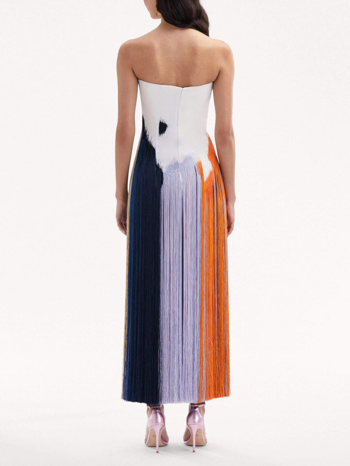 Abstract Brushstroke Fringe Cocktail Dress