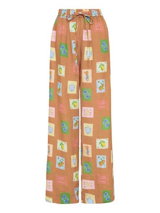 Conjunto de pantalones holgados de pernera ancha con estampado floral botánico étnico