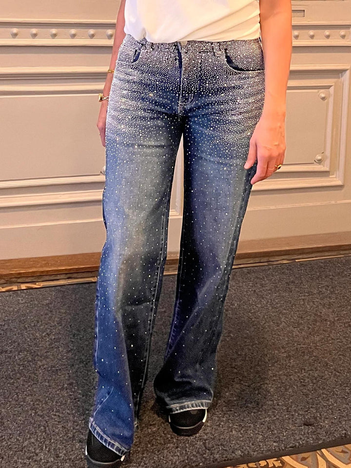 Wide Leg  Strass Glitter Sparkly High Waist  Jeans
