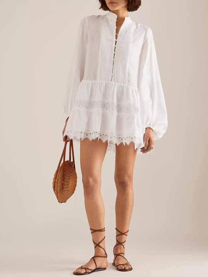 Romantic Pintuck Tiered Mini Dress