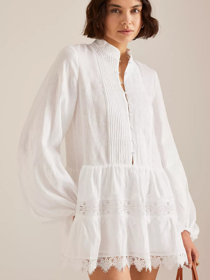 Romantic Pintuck Tiered Mini Dress
