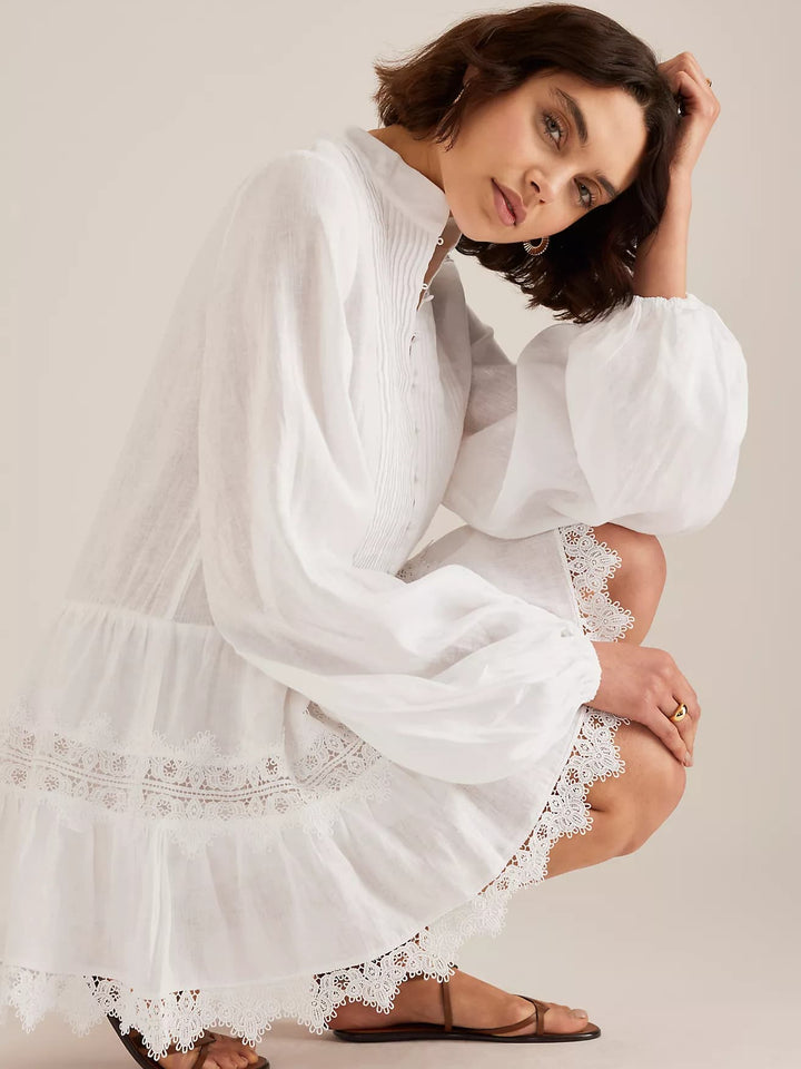 Romantic Pintuck Tiered Mini Dress