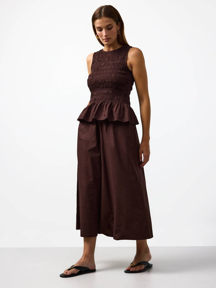 Shirred Peplum Wide-Leg Set