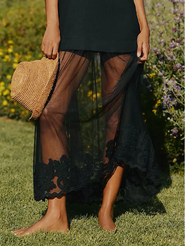 Elegant Paneled Black Maxi Slip Dress