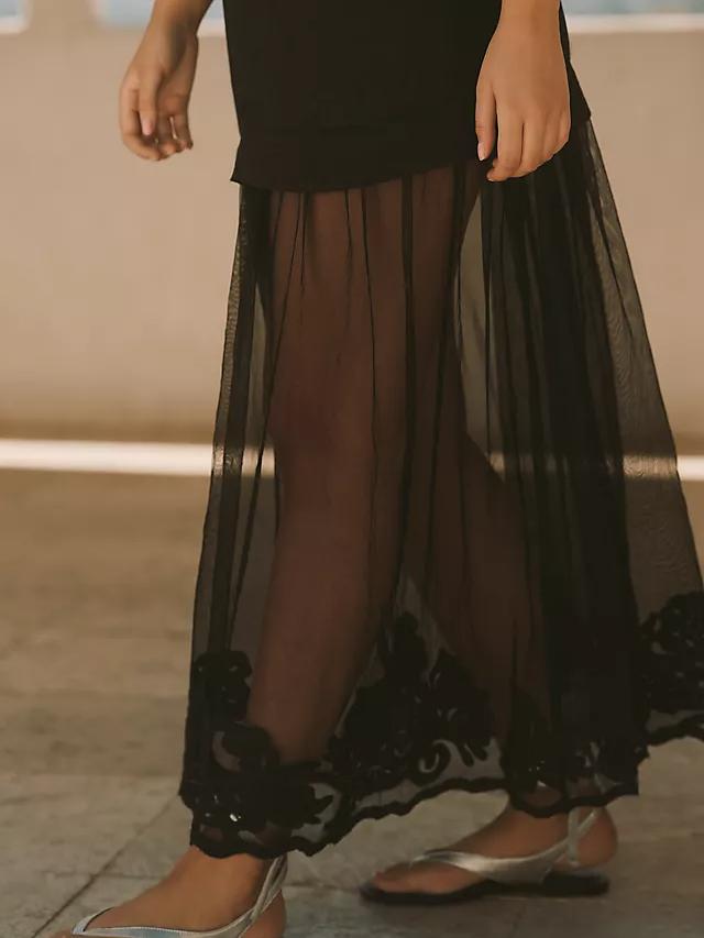 Elegant Paneled Black Maxi Slip Dress