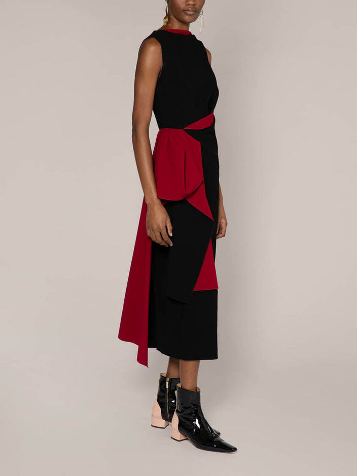 Black And Sangria Colour Blocking Midi Dress