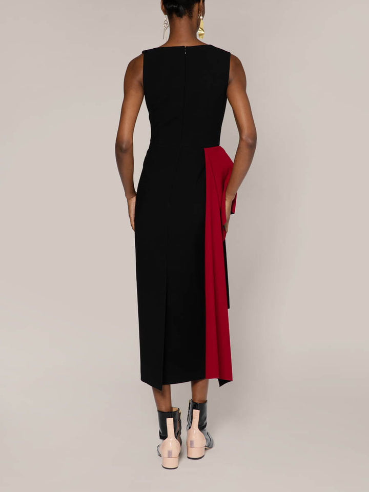 Black And Sangria Colour Blocking Midi Dress